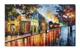 Cumpara ieftin Tablou indragostiti pictat manual dormitor, living, O seara linistita, 100x60cm ulei pe panza in cutit efect 3D