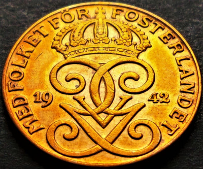 Moneda istorica 2 ORE - SUEDIA, anul 1942 *cod 5274 A = GUSTAF V foto