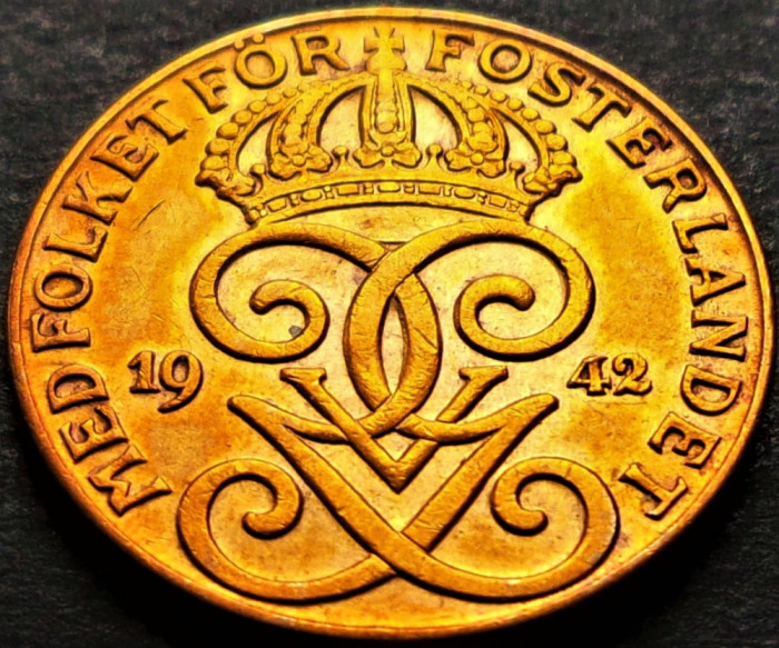 Moneda istorica 2 ORE - SUEDIA, anul 1942 *cod 5274 A = GUSTAF V