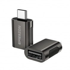 Adaptor cablu Conversie OTG USB 3.1 la Type-C, Emeszon®, transfer date pana la 10Gbps, aliaj zinc, converteste USB Type C, negru