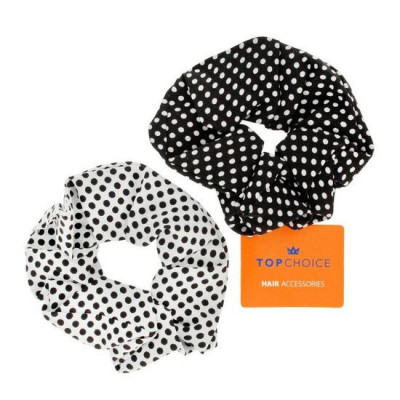 Set doua elastice de par Top Choice 23859, Black &amp;amp; White Dots foto