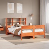 VidaXL Pat cu bibliotecă fără saltea maro 140x190 cm lemn masiv de pin 3323001