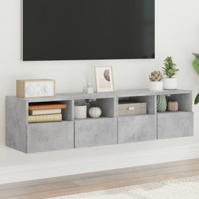 vidaXL Comode TV de perete, 2 buc., gri beton, 60x30x30 cm, lemn foto