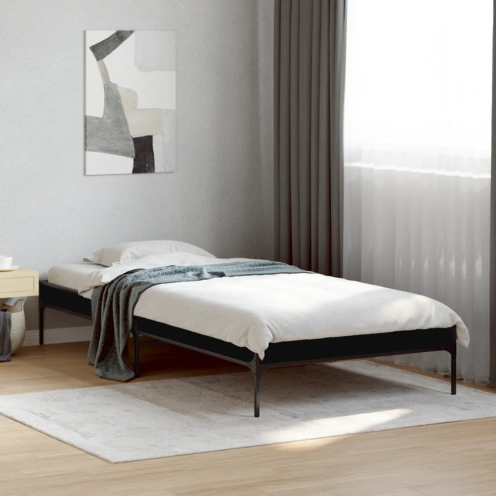 vidaXL Cadru de pat, negru, 90x200 cm, lemn prelucrat și metal