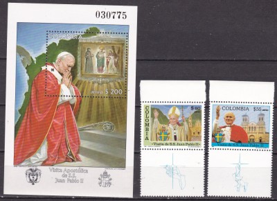 Columbia 1986 Vizita Papei MI 1674-1675 + bl.39 MNH foto