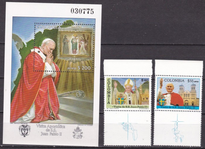 Columbia 1986 Vizita Papei MI 1674-1675 + bl.39 MNH