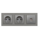 Leziter Nova III Doua Prize cu Conector UTP si Cadru Gri - Priza Dubla cu Impamantare, RJ45 Cat5e, IP20