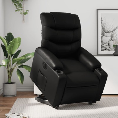 vidaXL Fotoliu rabatabil electric cu ridicare, negru, piele ecologică 3206613 foto