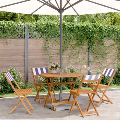 Set mobilier de grădină 5 piese textil albastru alb/lemn masiv foto
