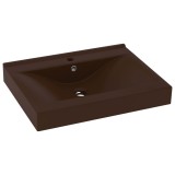 Cumpara ieftin Chiuveta baie lux, orificiu robinet, maro mat 60x46 cm ceramica