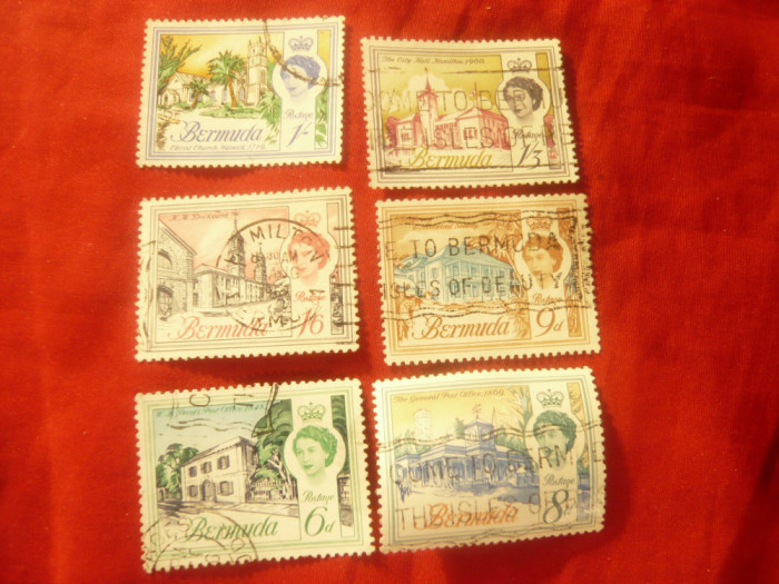 Serie mica Bermuda 1962 , R. Elisabeta II ,Arhitectura ,6val. stampilate