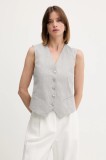 Sisley vestă cu amestec de in culoarea gri, un singur r&acirc;nd de nasturi, 2X0KLJ00S