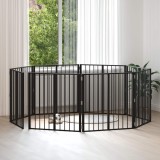 vidaXL Poartă pentru c&acirc;ini 8 pcs Negru 80 x 80 cm Oțel Galvanizat 892008