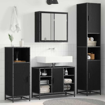 vidaXL Set de mobilier pentru baie 4 pcs Stejar negru 80 x 33 x 60 cm 3402353 foto