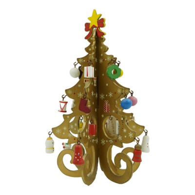 Decoratiune Craciun, Brad, Auriu, 6 cavitati cu ornamente, 12 cm x 20 cm, Lemn, Flippy foto