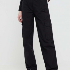 Tommy Jeans pantaloni femei, culoarea negru, drept, high waist DW0DW17769