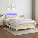 Cumpara ieftin Gossi pat cu arcuri, saltea si led, crem, 120x200 cm, textil