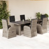 VidaXL Set mobilier de grădină cu perne, 7 piese, gri, poliratan
