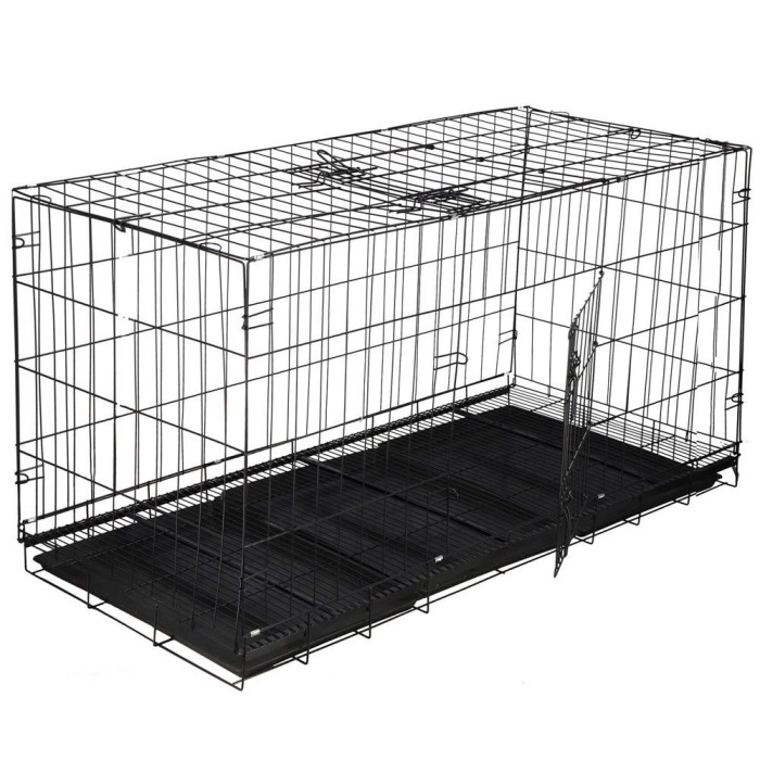 Cusca pentru animale, 2 usi, Pliabila din metal, XXL, Negru, 130x70x61 cm