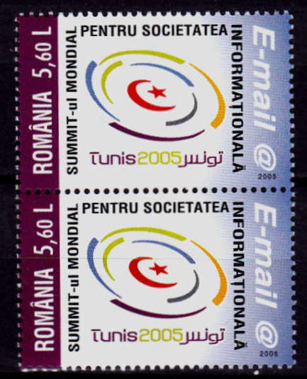 RO 2005 LP 1696 ,&quot;Summit-ul Soc. Info. Tunis &quot;, serie pereche V , MNH