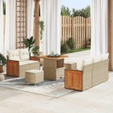 vidaXL Set de canapea de grădină cu 8 piese, perne bej din rattan poliesteric și acacia