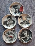 5 farfurioare portelan cu desene coreene sau japoneze din benzi desenate, 10 cm, Roz, Universal