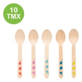 Set Linguri Lemn, Model Baloane, Multicolor, 16 cm, 10 Bucăți, Oem