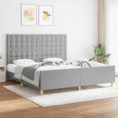 vidaXL Cadru de pat cu tăblie, gri deschis, 180x200 cm, textil foto