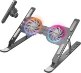 Cooler Laptop/Suport Laptop cu 7 Trepte de Ajustare cu Dubla Ventilare si Iluminare RGB, Ergonomic, Pliabil, Compatabilitate Universala din Aluminiu