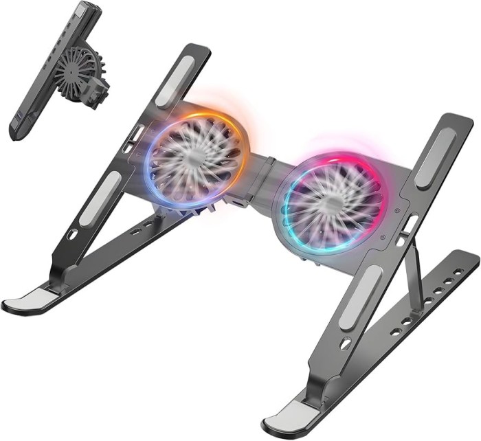 Cooler Laptop/Suport Laptop cu 7 Trepte de Ajustare cu Dubla Ventilare si Iluminare RGB, Ergonomic, Pliabil, Compatabilitate Universala din Aluminiu