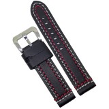 Cumpara ieftin Curea ceas piele neagra cu dubla cusatura rosie + alba 20mm 22mm 24mm WZ926, Time Veranda