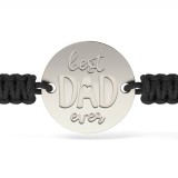 Bratara Argint 925 Best Dad, Snur Negru Impletit, Atcom. Cadou Barbati: Tata, Sot, Iubit. Ajustabila, Design Minimalist Elegant