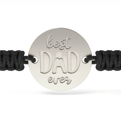Bratara din argint cu snur impletit negru model Best Dad foto
