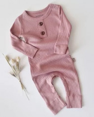 Salopeta cu maneca lunga si pantaloni lungi din bumbac organic si modal - Roz BabyCosy (Marime: 3-6 Luni) foto