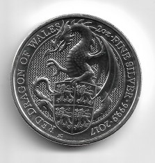 Marea Britanie 2017 Queens Beasts - RED GRAGON OF WALES - ARGINT - 2 OZ foto
