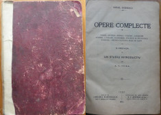 Mihai Eminescu , Opere complecte , prefata A. C. Cuza , Iasi , 1914 , 2 portrete foto