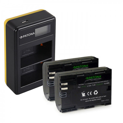 Pachet Incarcator Dual LCD USB si 2x Acumulator Patona Premium Canon LP-E6 foto