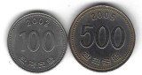 Coreea de Sud , lot 52 - 100 Won 2002+ 500 Won 2005