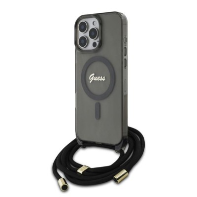 Husa Guess IML Crossbody Cord Script MagSafe iPhone 16 Pro, negru, GUHMP16LHCTSGNSK foto