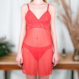 Cumpara ieftin Babydoll Roșu Dantelă Luan XL: Tull Elastic, Lenjerie Damă Sexy, Neglig&eacute; Elegant Personalizabil