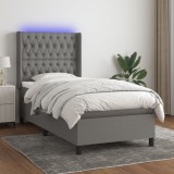 Gossi pat cu arcuri, saltea si led, gri inchis, 90x200 cm, textil