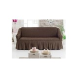 Cumpara ieftin Husa pentru Canapea 3 Locuri, Elastica si Creponata, cu Volane, Bej Inchis-HEP15