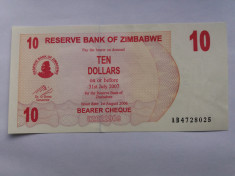 ZIMBABWE - 10 dollar 2007-UNC foto