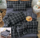 Cumpara ieftin Lenjerie Pat Bumbac 4 Piese Cu Elastic Gri/Negru 180x200 cm