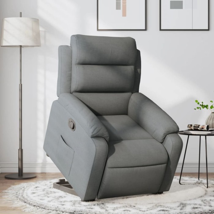 vidaXL Fotoliu rabatabil cu ridicare pe verticală, gri &icirc;nchis, textil 3204981