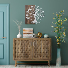 Decoratiune de perete, Tree, 50% lemn/50% metal, Dimensiune: 58 x 58 cm, Nuc / Argint