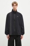 Adidas Originals bluză Fashion Seersucker Firebird Track Top bărbați, culoarea negru, cu glugă, uni, JC7416