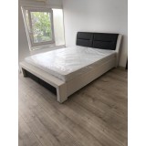 PAT AIDA 2 DUBLU, TAPITAT CU PIELE ECOLOGICA ALBA/GRI INCHIS, ASPECT MODERN, 2 SERTARE DEPOZITARE 160 X 200 CM, FARA SALTEA