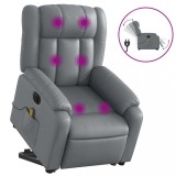 Cumpara ieftin Fotoliu masaj rabatabil electric cu ridicare, gri, piele eco