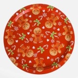 Tavă decorativă Crăciun metalică roșie cu figurine gingerbread, CMCLASS
